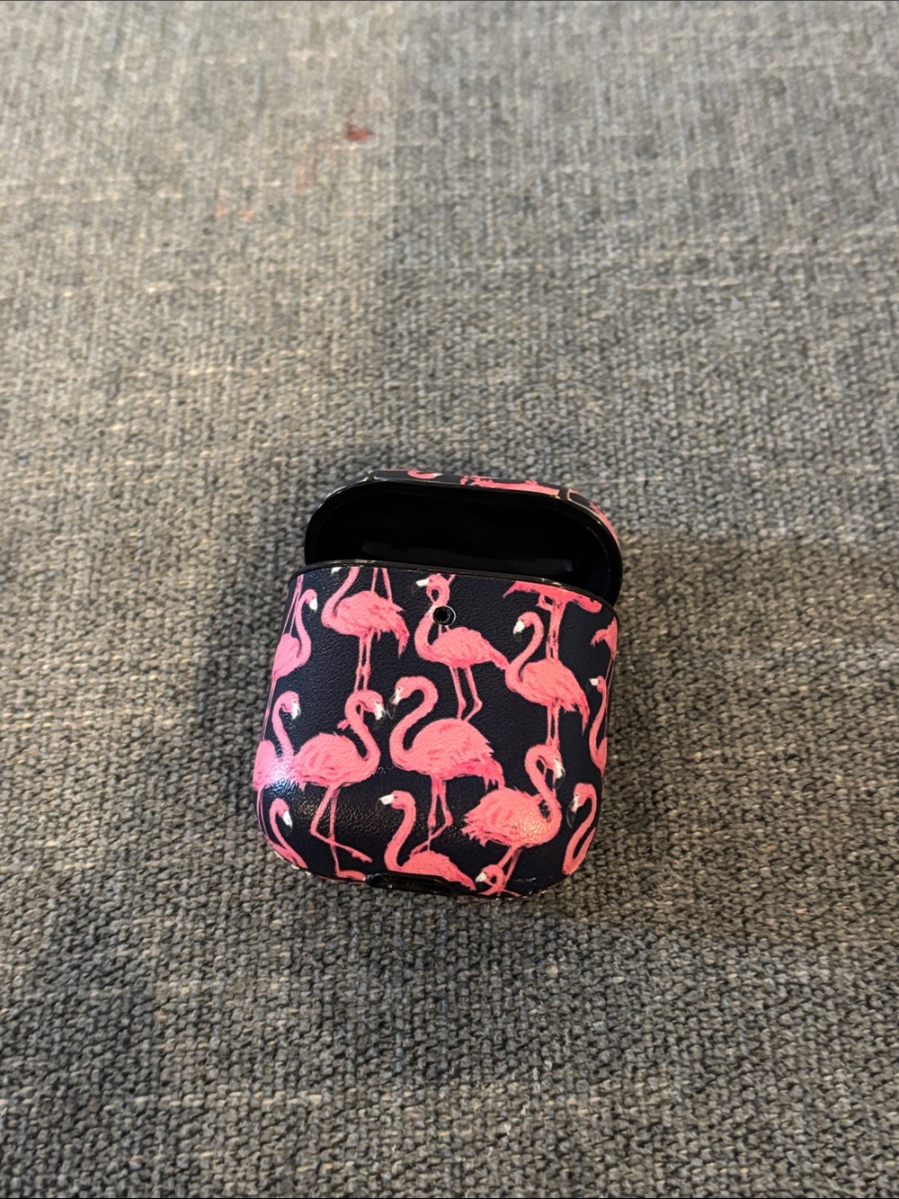 Simply Southern Pink Flamingo Pattern Earbud Case - Black Background